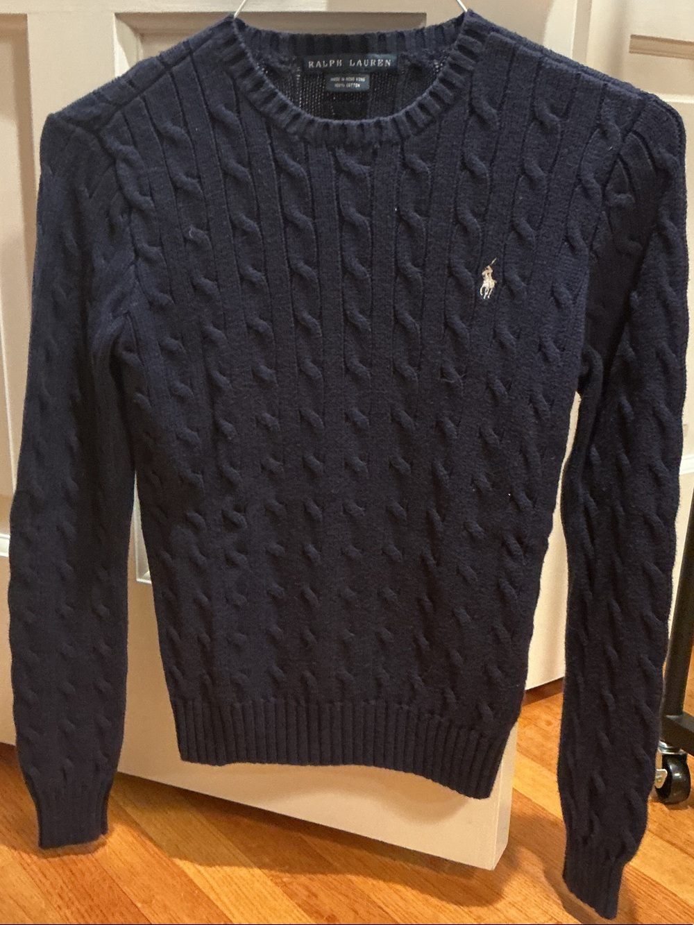 Ralph Lauren Navy Cable-Knit Crewneck Sweater with Polo Pony